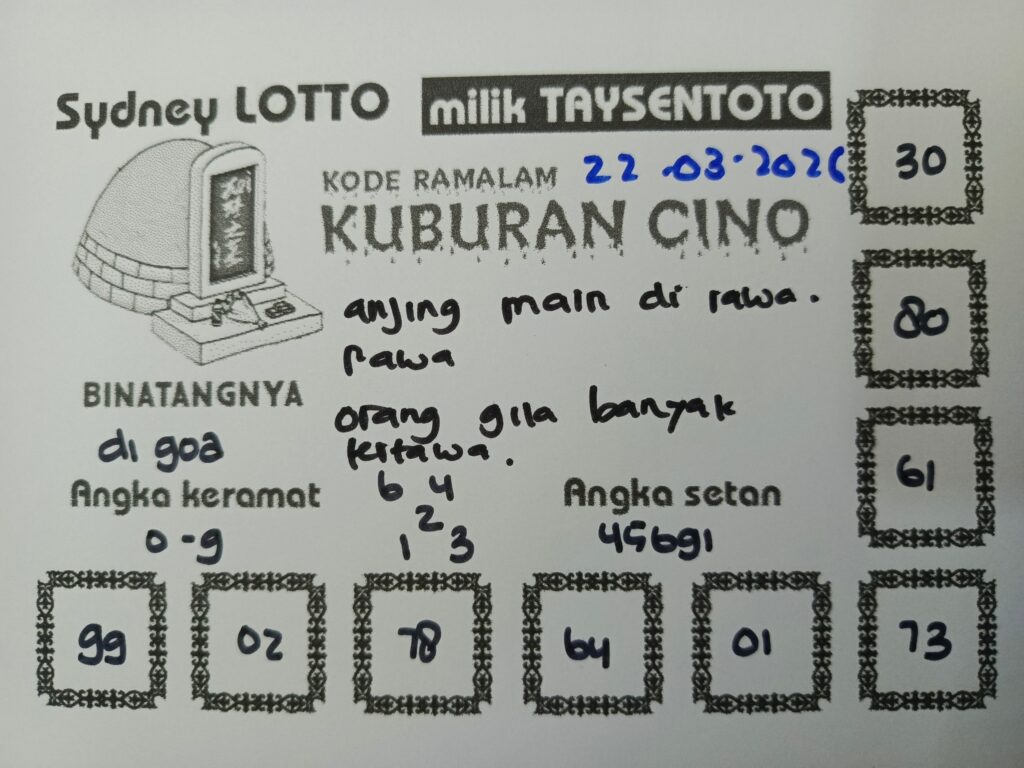 Syair Kuburan Cino Sydney Hari ini Minggu, 22 Maret 2026