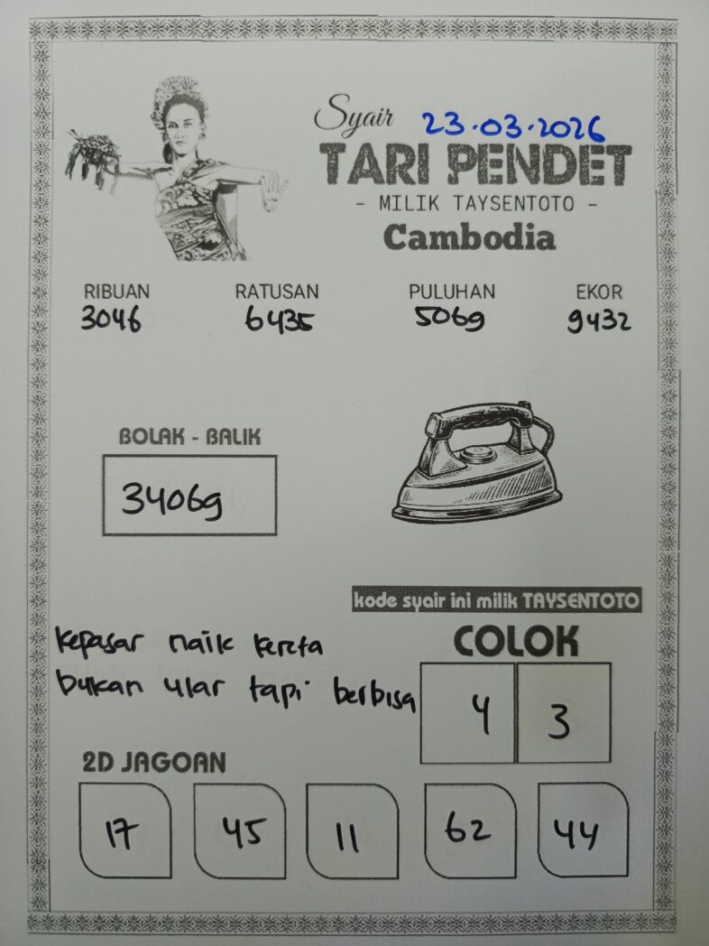 Syair Tari Pendet Cambodia Hari Ini Senin, 23 Maret 2026