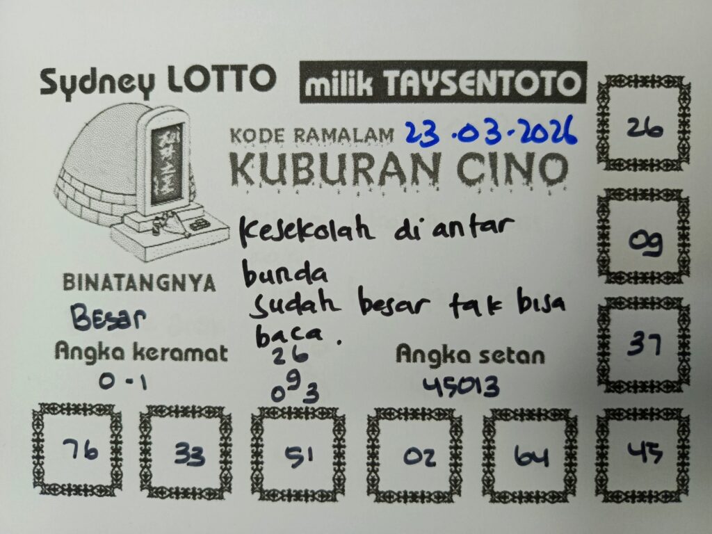 Syair Kuburan Cino Sydney Hari ini Senin, 23 Maret 2026