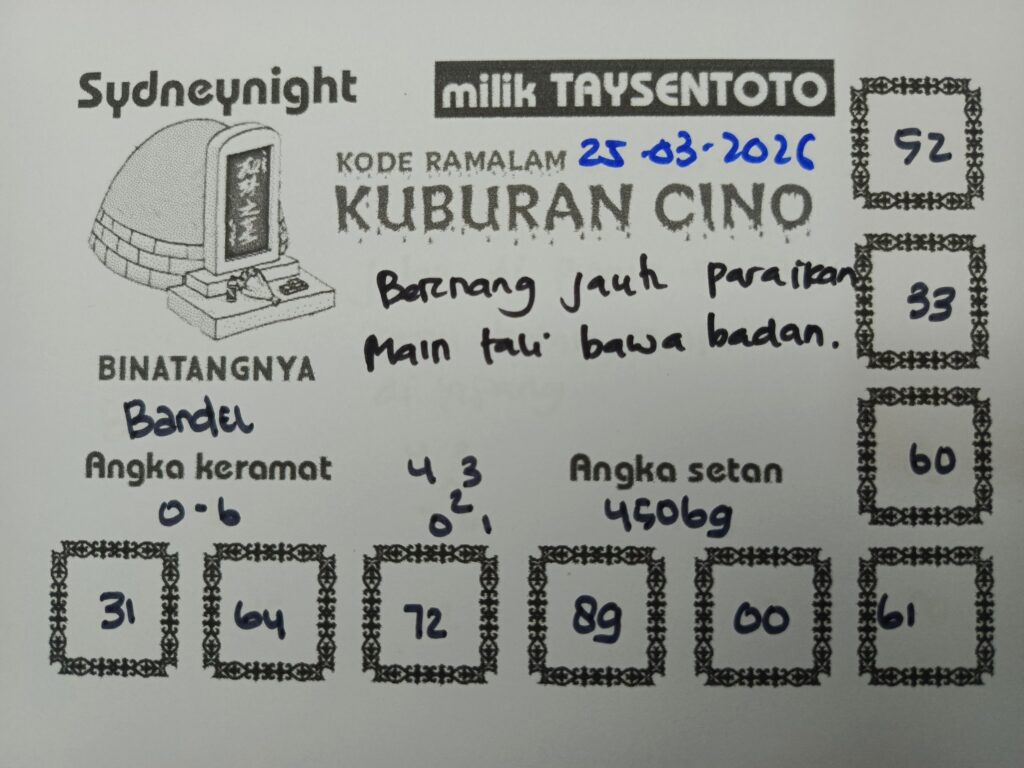 Syair Kuburan Cino SydneyNight Hari ini Rabu, 25 Maret 2026