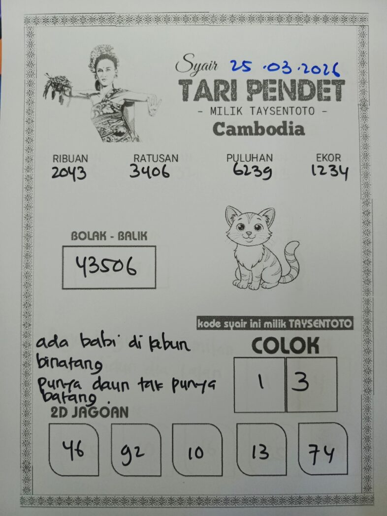 Syair Tari Pendet Cambodia Hari Ini Rabu 25 Maret 2026