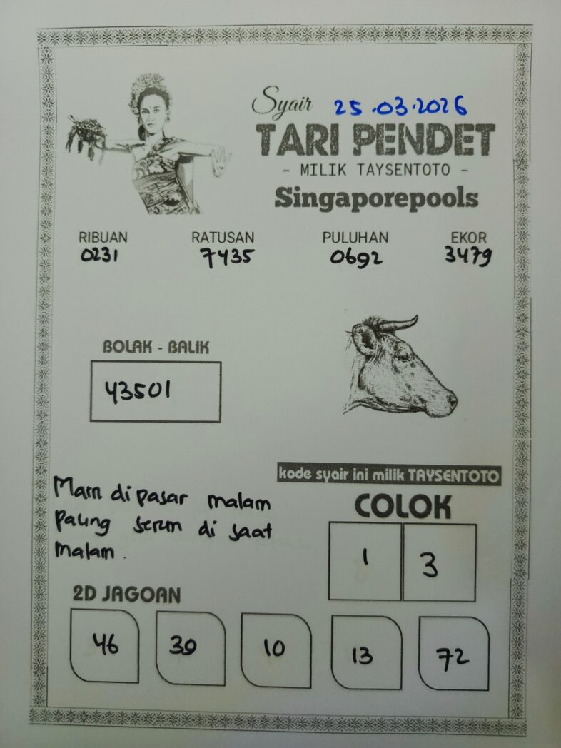 Syair Tari Pendet SGP Hari ini Rabu, 25 Maret 2026