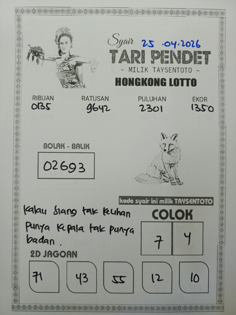 Syair Tari Pendet HK Hari Rabu, 25 Maret 2026