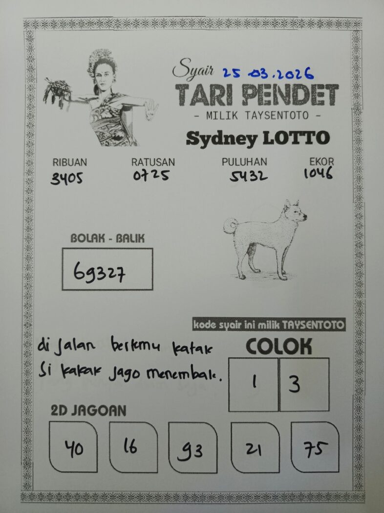 Syair Tari Pendet Sydney Hari ini Rabu, 25 Maret 2026