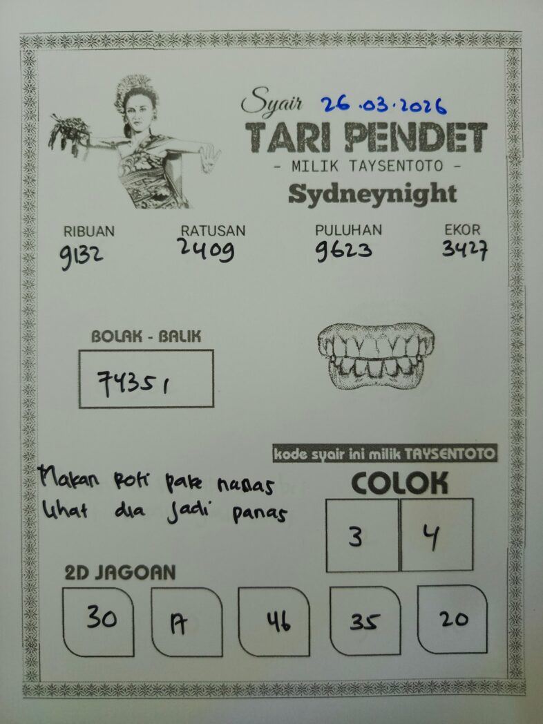 Syair Tari Pendet SydneyNight Hari ini Kamis, 26 Maret 2026