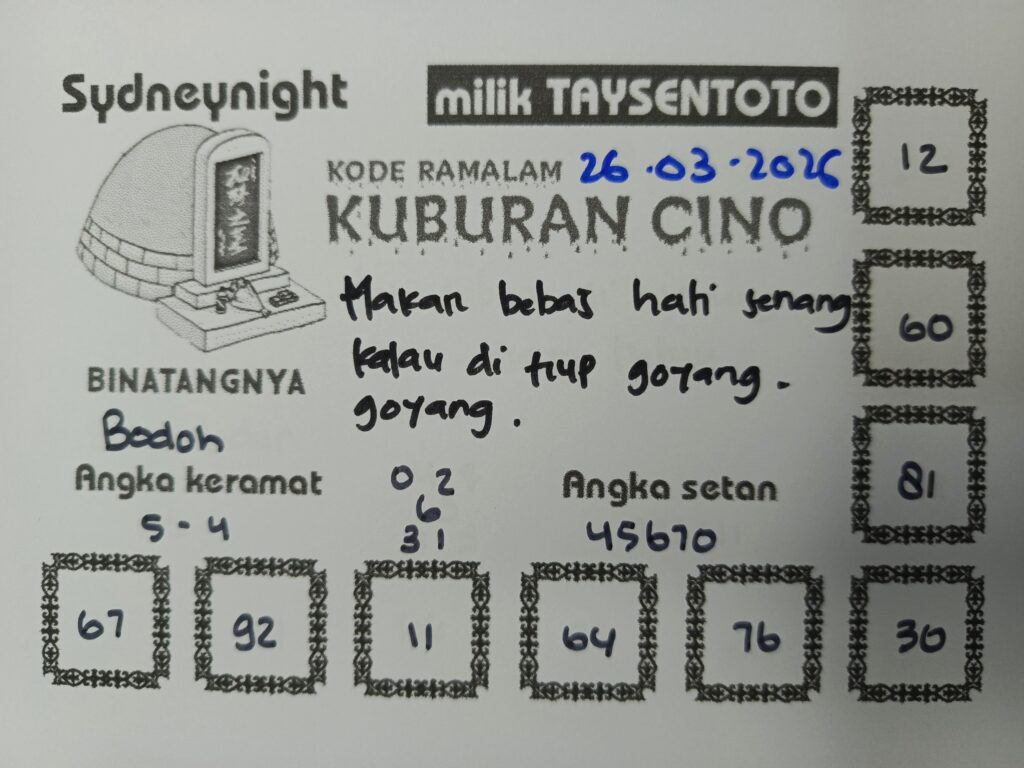 Syair Kuburan Cino SydneyNight Hari ini Kamis, 26 Maret 2026