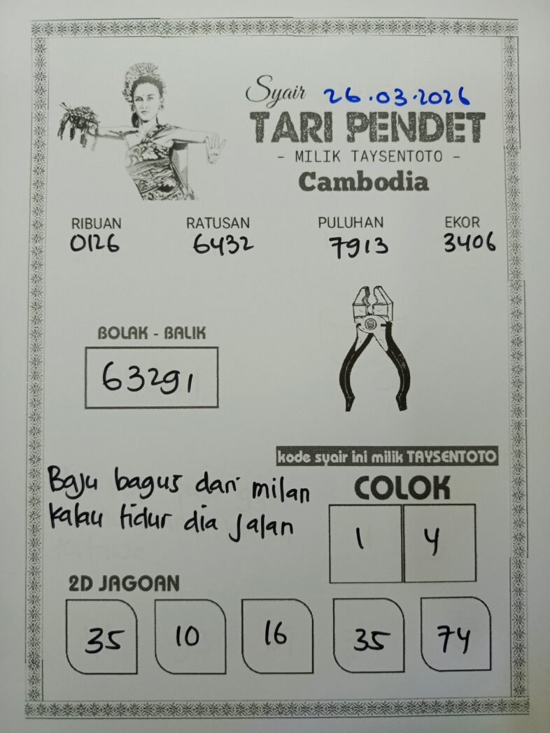 Syair Tari Pendet Cambodia Hari Ini Kamis, 26 Maret 2026