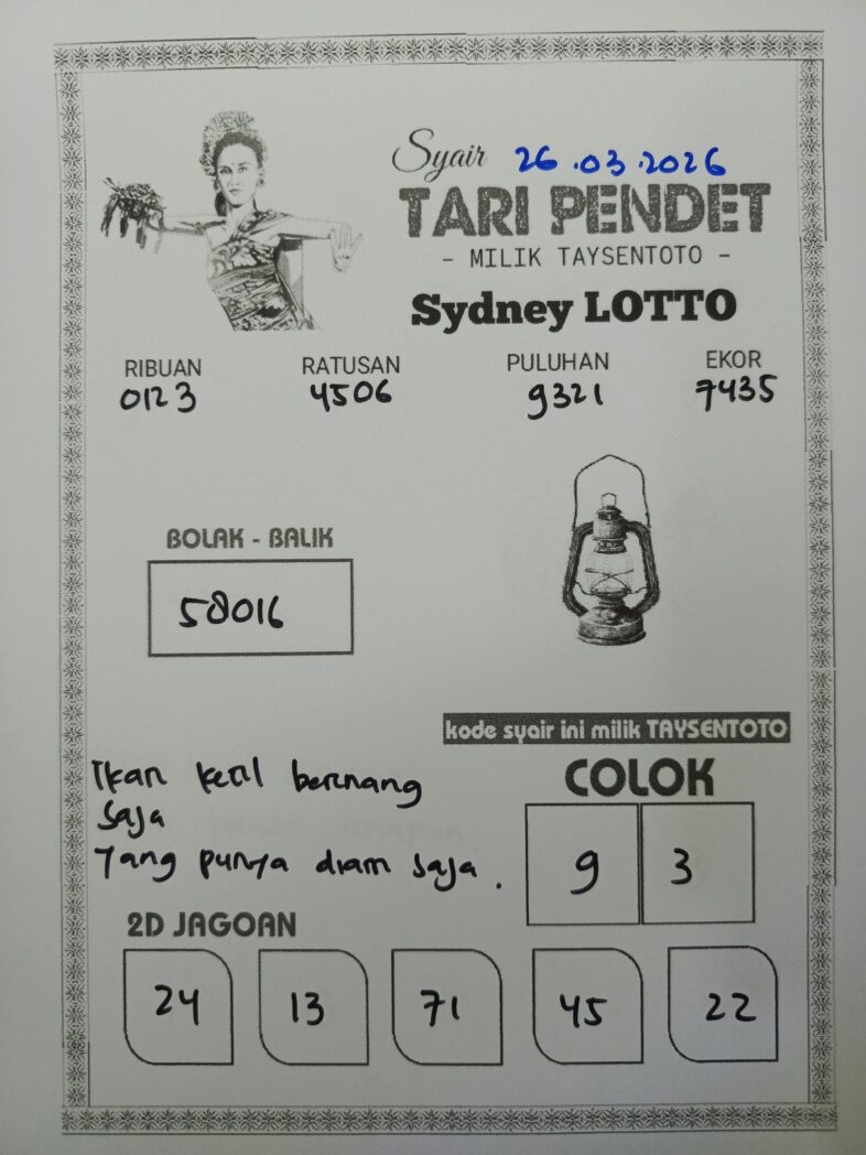 Syair Tari Pendet Sydney Hari ini Kamis, 26 Maret 2026