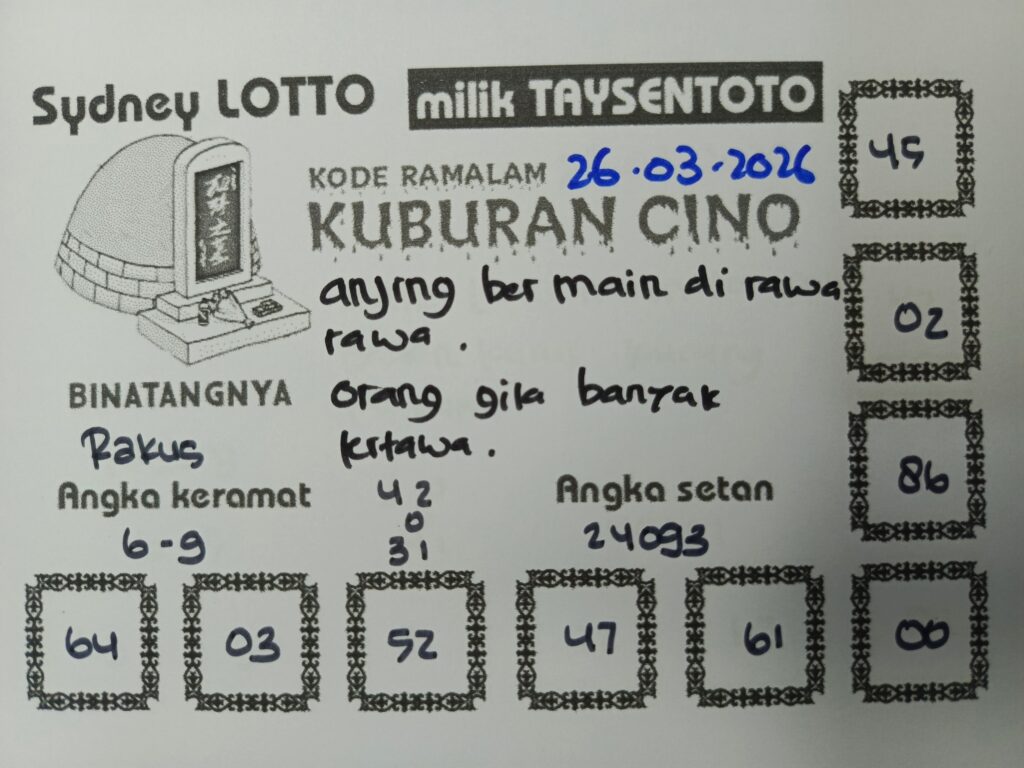 Syair Kuburan Cino Sydney Hari ini Kamis, 26 Maret 2026