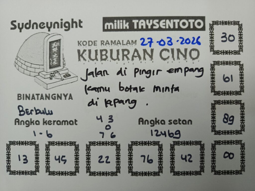 Syair Kuburan Cino SydneyNight Hari ini Jumat, 27 Maret 2026