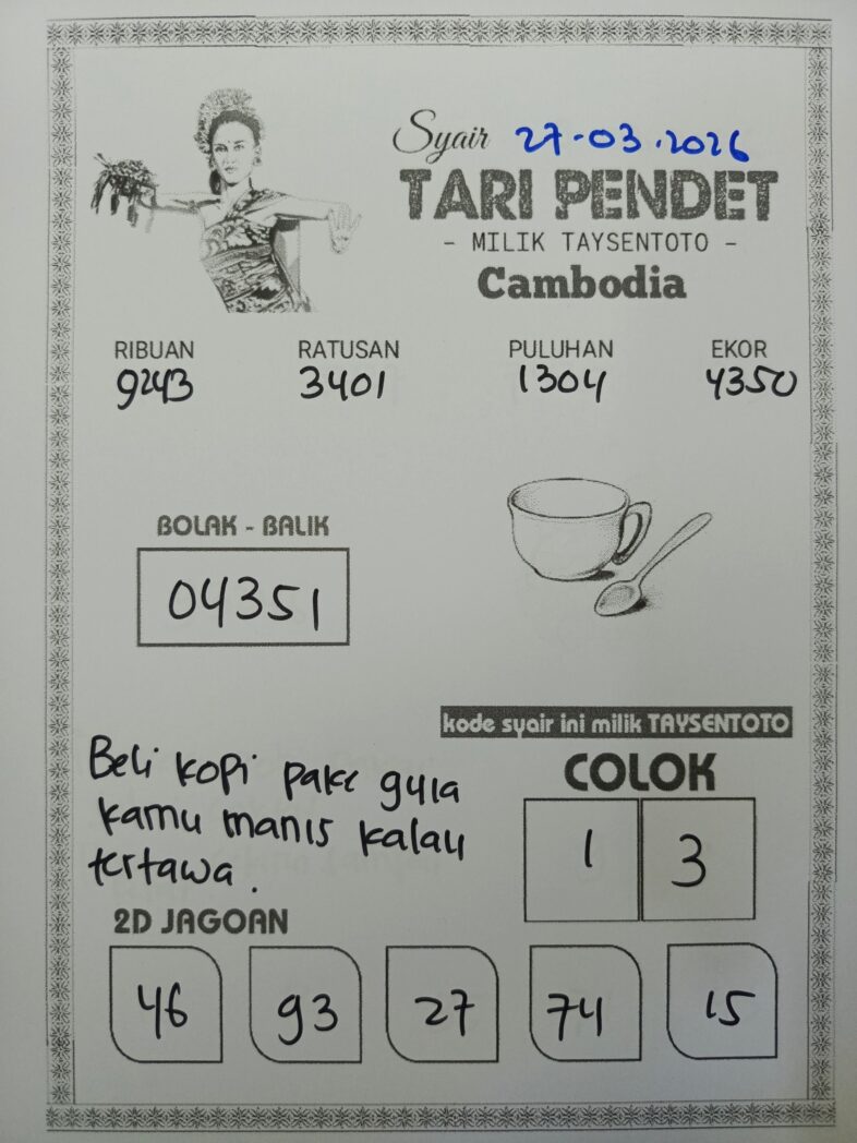 Syair Tari Pendet Cambodia Hari Ini Jumat, 27 Maret 2026