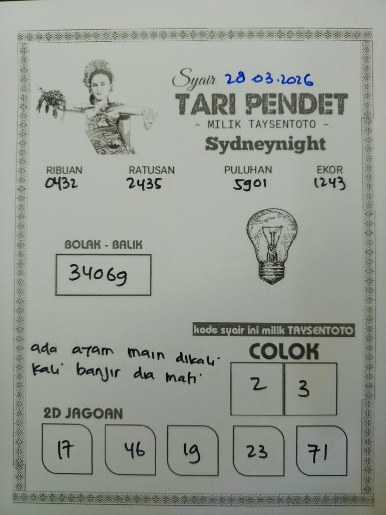 Syair Tari Pendet SydneyNight Hari ini Sabtu, 28 Maret 2026