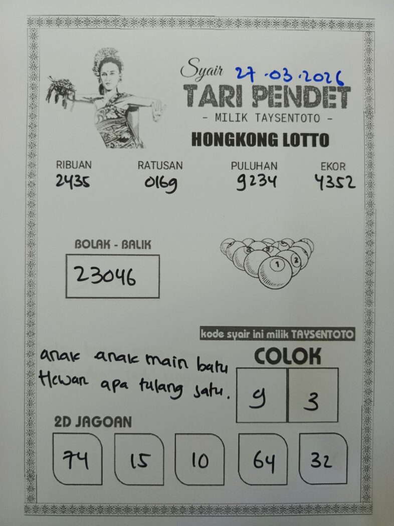 Syair Tari Pendet HK Hari Jumat, 27 Maret 2026