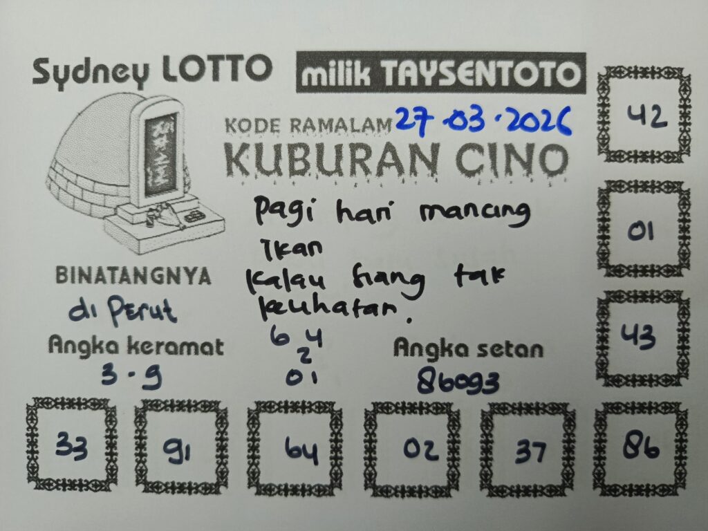 Syair Kuburan Cino Sydney Hari ini Jumat, 27 Maret 2026