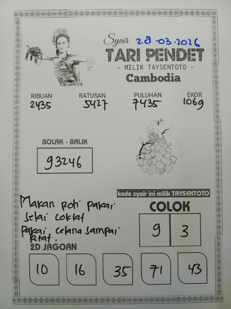Syair Tari Pendet Cambodia Hari Ini Sabtu, 28 Maret 2026