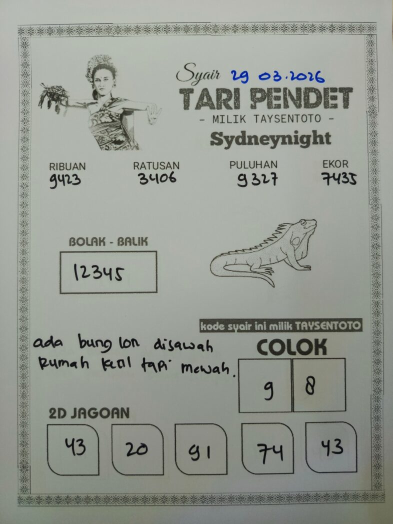 Syair Tari Pendet SydneyNight Hari ini Minggu, 29 Maret 2026