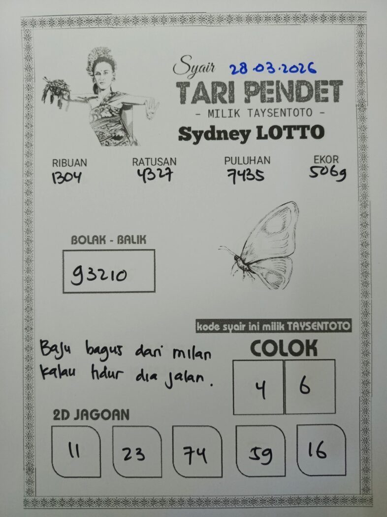 Syair Tari Pendet Sydney Hari ini Sabtu, 28 Maret 2026