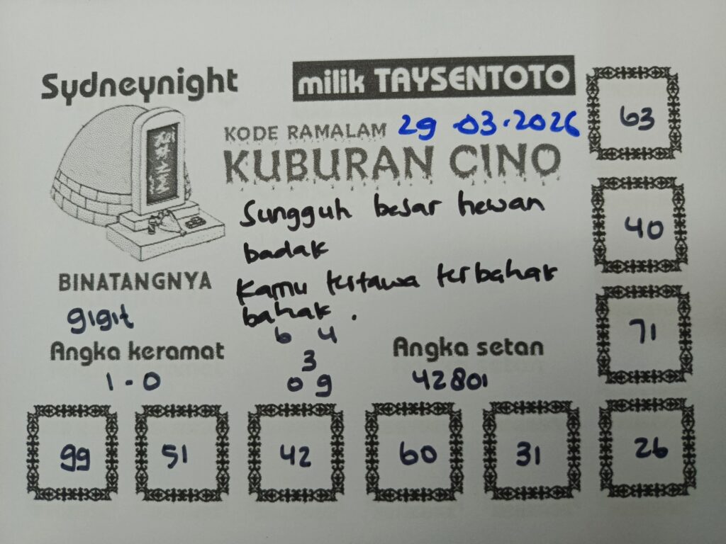 Syair Kuburan Cino SydneyNight Hari ini Minggu, 29 Maret 2026