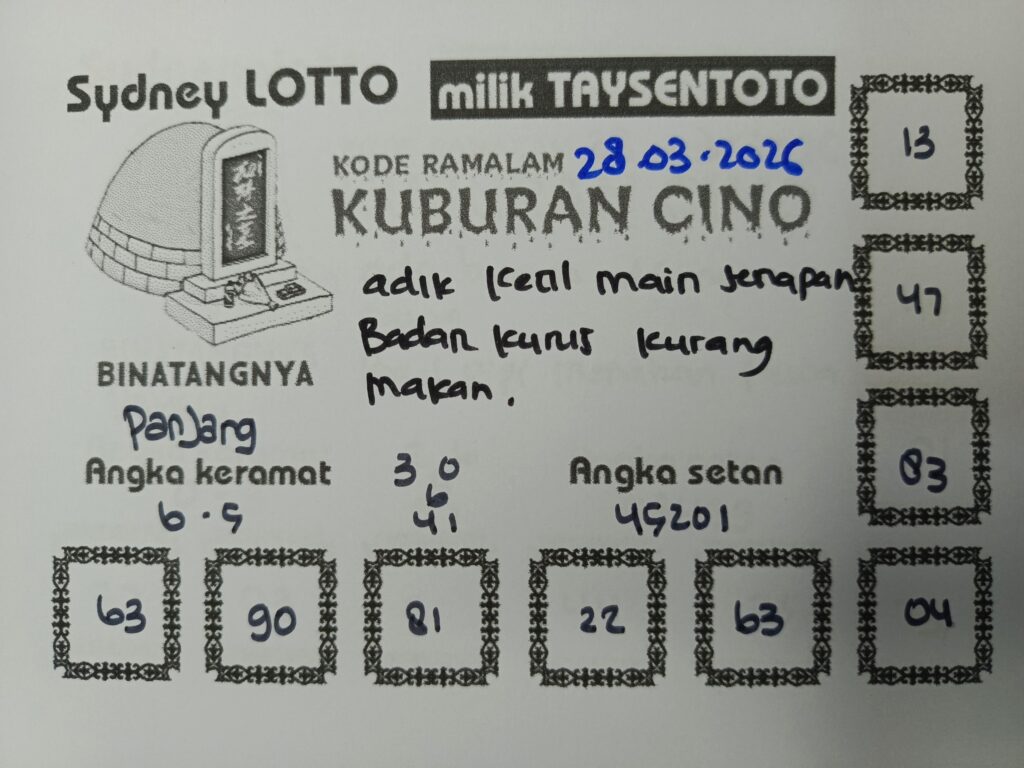 Syair Kuburan Cino Sydney Hari ini Sabtu, 28 Maret 2026
