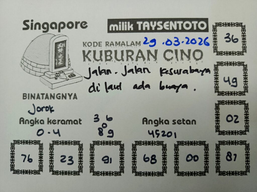 Syair Kuburan Cino SGP Hari ini Minggu, 29 Maret 2026