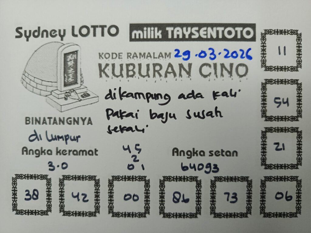 Syair Kuburan Cino Sydney Hari ini Minggu, 29 Maret 2026