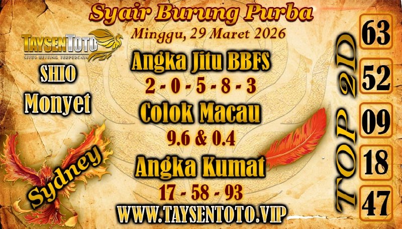 Syair Burung Purba Sydney Hari ini Minggu, 29 Maret 2026