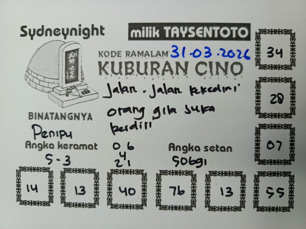 Syair Kuburan Cino SydneyNight Hari ini Selasa, 31 Maret 2026