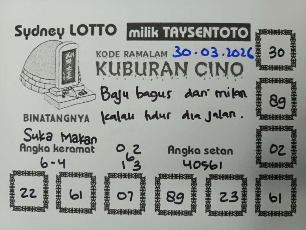 Syair Kuburan Cino Sydney Hari ini Senin, 30 Maret 2026