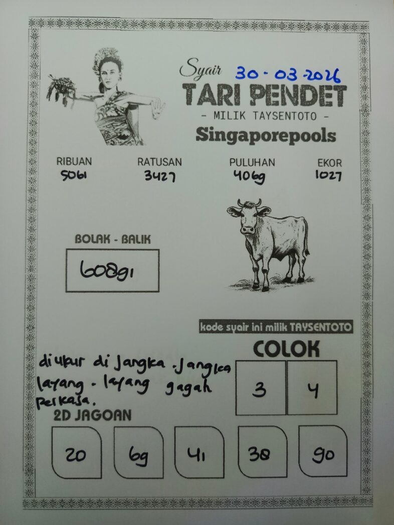 Syair Tari Pendet SGP Hari ini Senin, 30 Maret 2026