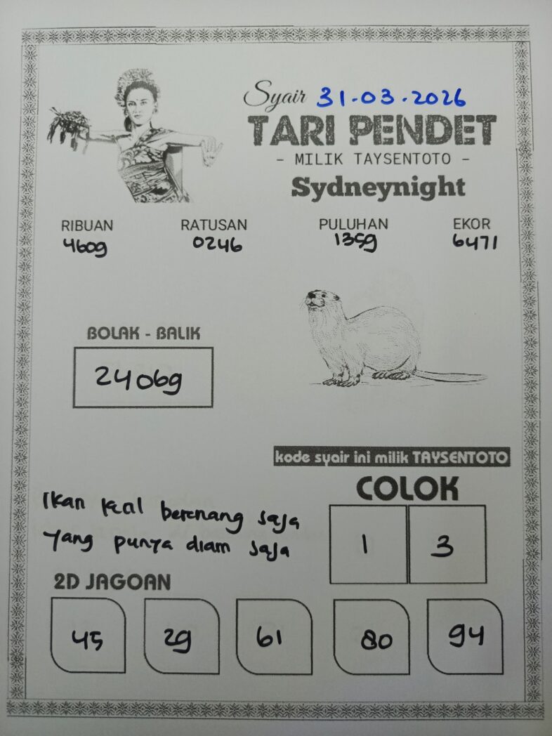 Syair Tari Pendet SydneyNight Hari ini Selasa, 31 Maret 2026