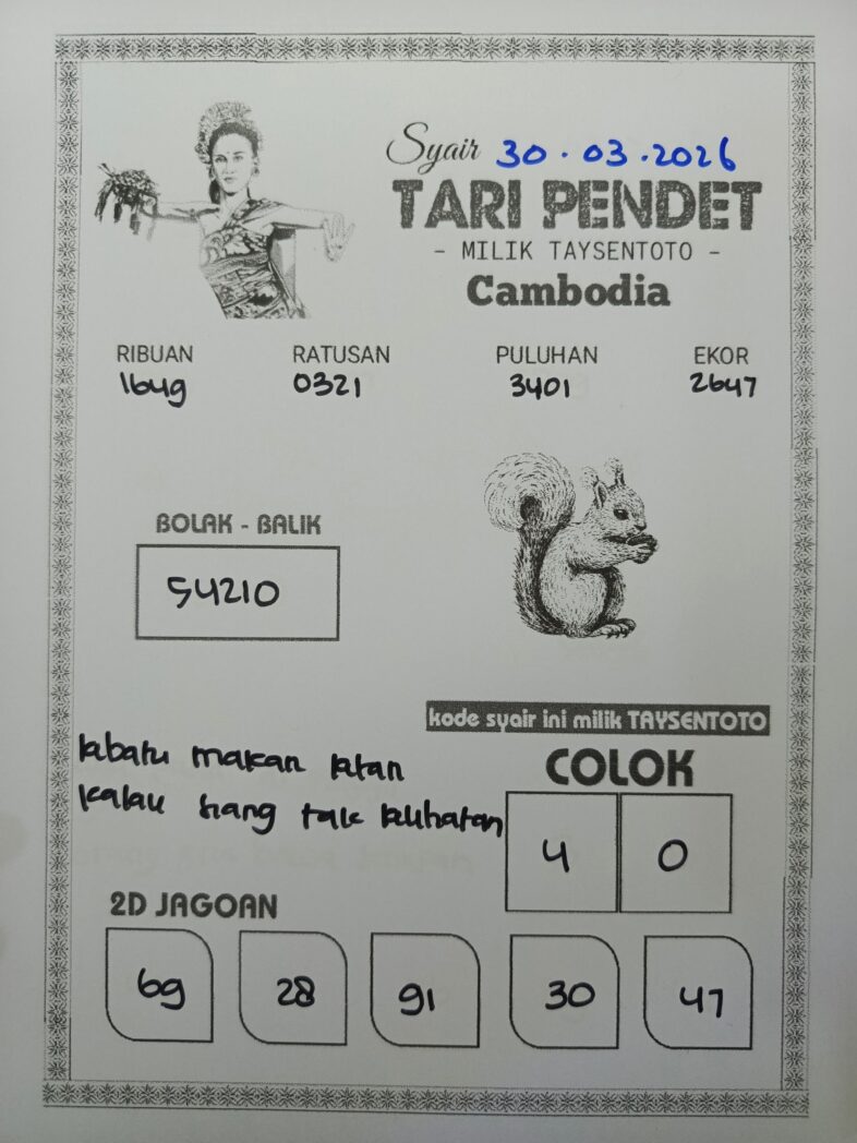 Syair Tari Pendet Cambodia Hari Ini Senin, 30 Maret 2026