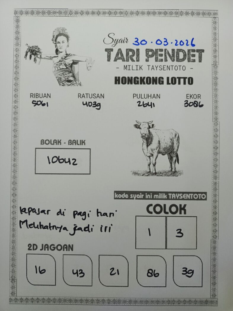 Syair Tari Pendet HK Hari Senin, 30 Maret 2026