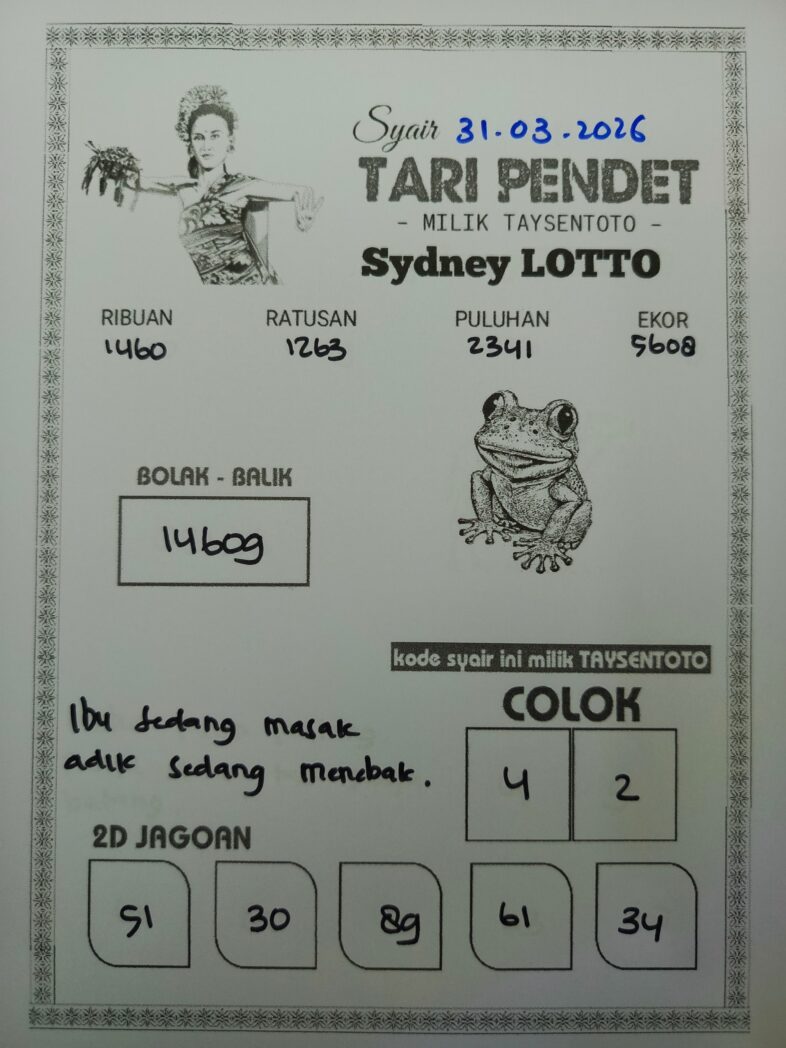 Syair Tari Pendet Sydney Hari ini Selasa, 31 Maret 2026