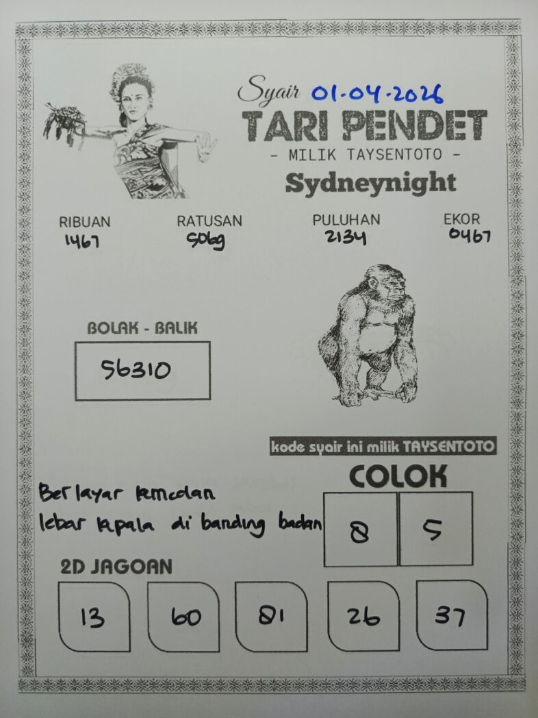 Syair Tari Pendet SydneyNight Hari ini Rabu, 01 April 2026