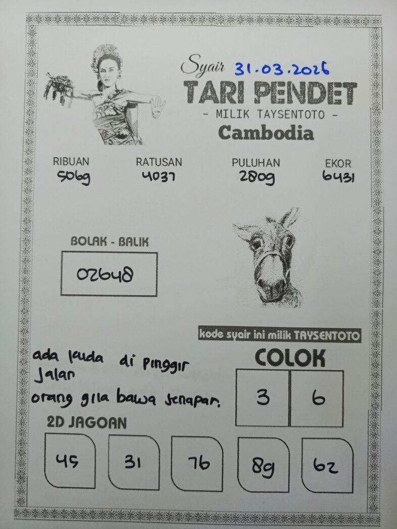 Syair Tari Pendet Cambodia Hari Ini Selasa, 31 Maret 2026