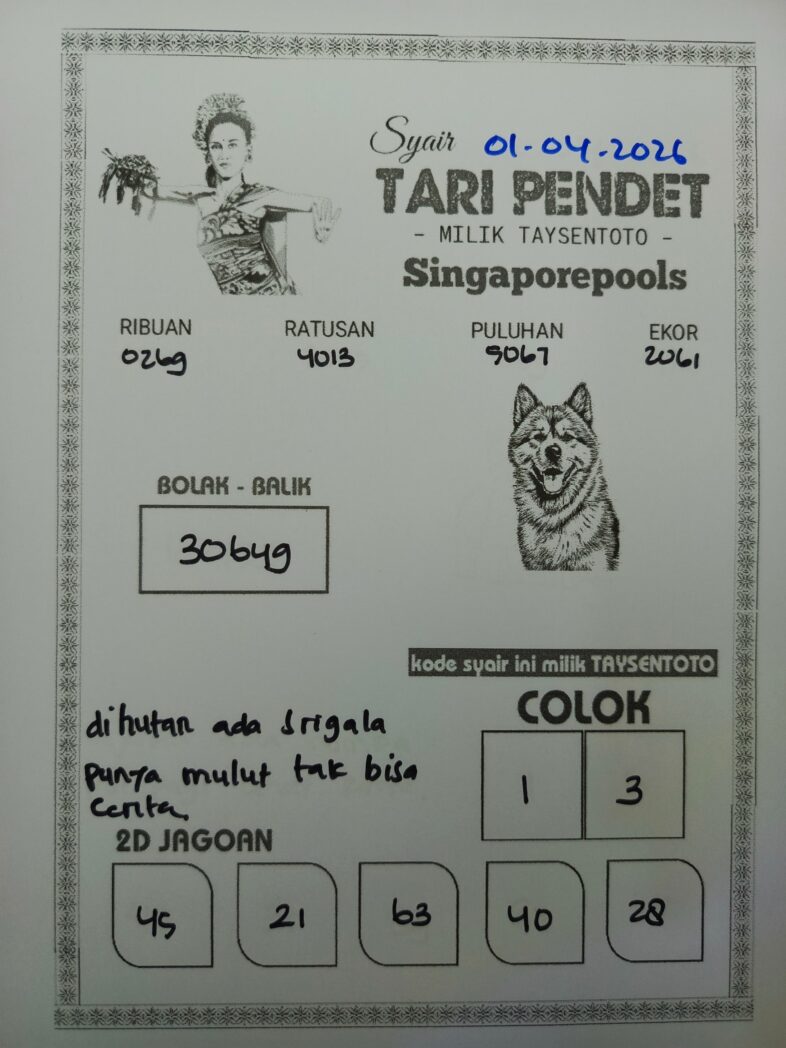 Syair Tari Pendet SGP Hari ini Rabu, 01 April 2026