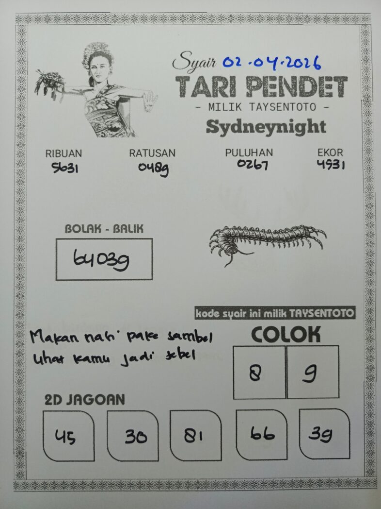 Syair Tari Pendet SydneyNight Hari ini Kamis, 02 April 2026