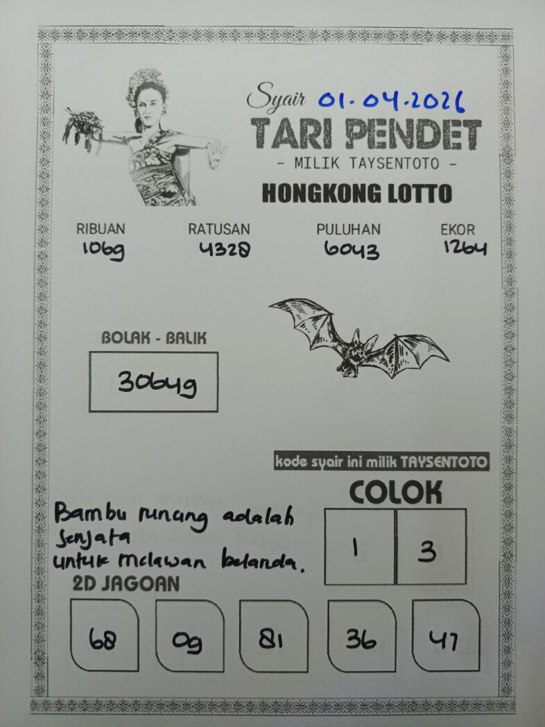 Syair Tari Pendet HK Hari Rabu, 01 April 2026