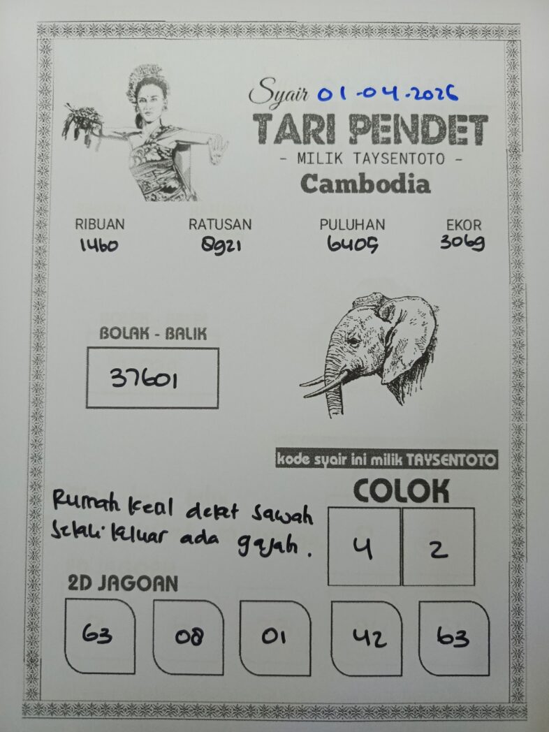Syair Tari Pendet Cambodia Hari Ini Rabu, 01 April 2026