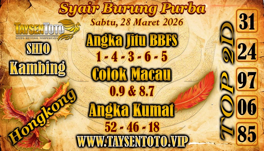 Syair Colok Bebas Hari Sabtu, 28 Maret 2026