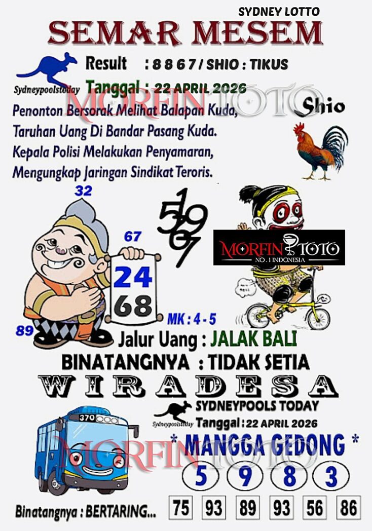SYAIR TOGEL SEMAR MESEM SYDNEY LOTTO 22 APRIL 2226