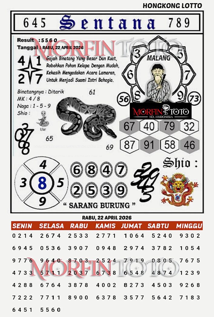 SYAIR TOGEL SENTANA  HONGKONG LOTTO 22 APRIL 2226