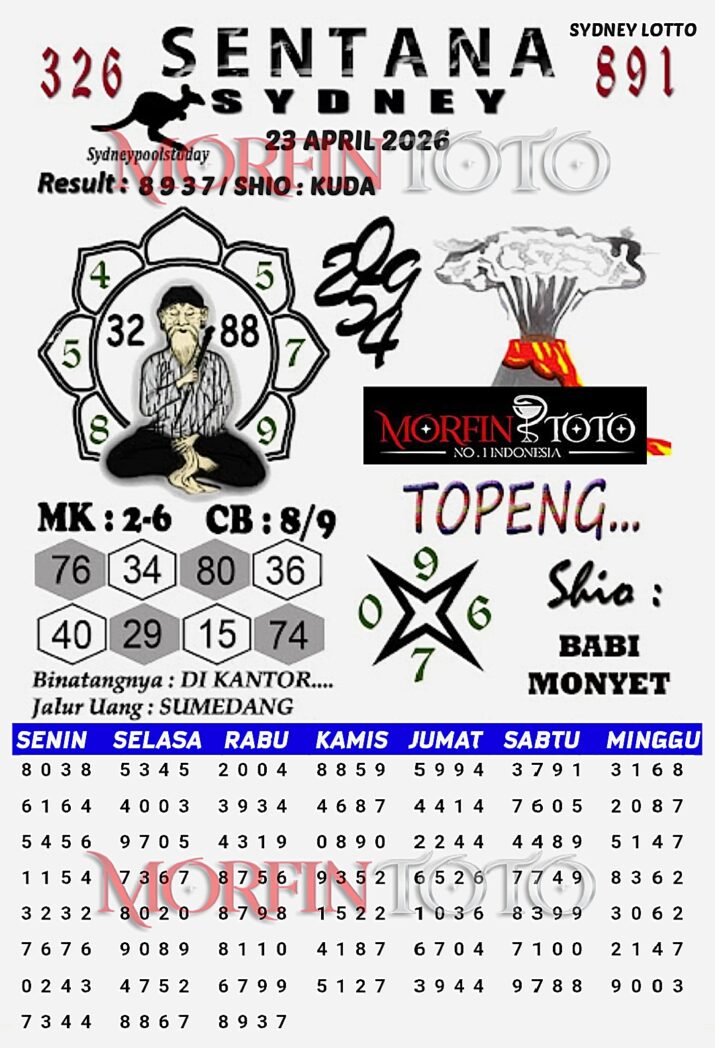 SYAIR TOGEL SENTANA SYDNEY LOTTO 23 APRIL 2026