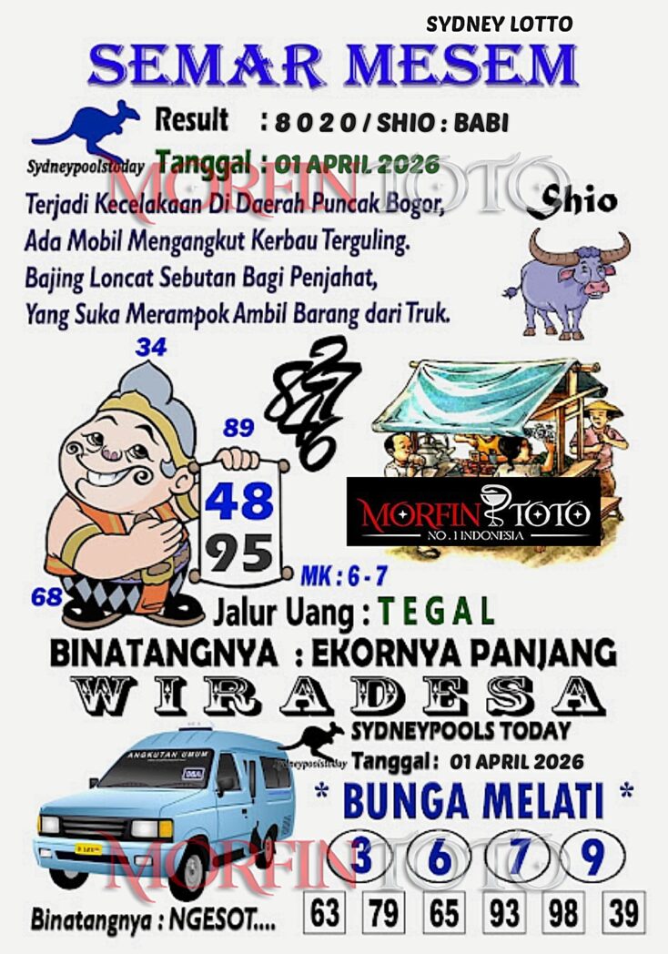 SYAIR TOGEL SEMAR MESEM SYDNEY LOTTO 01 APRIL 2026