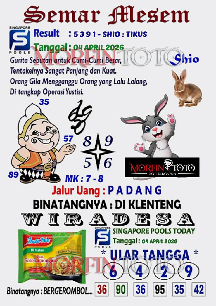 SYAIR TOGEL SINGAPORE SEMAR MESEM 04 APRIL 2026