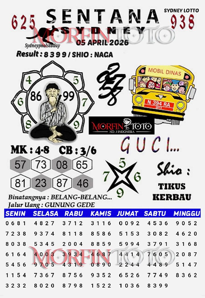 SYAIR TOGEL SENTANA SYDNEY LOTTO 05 APRIL 2026