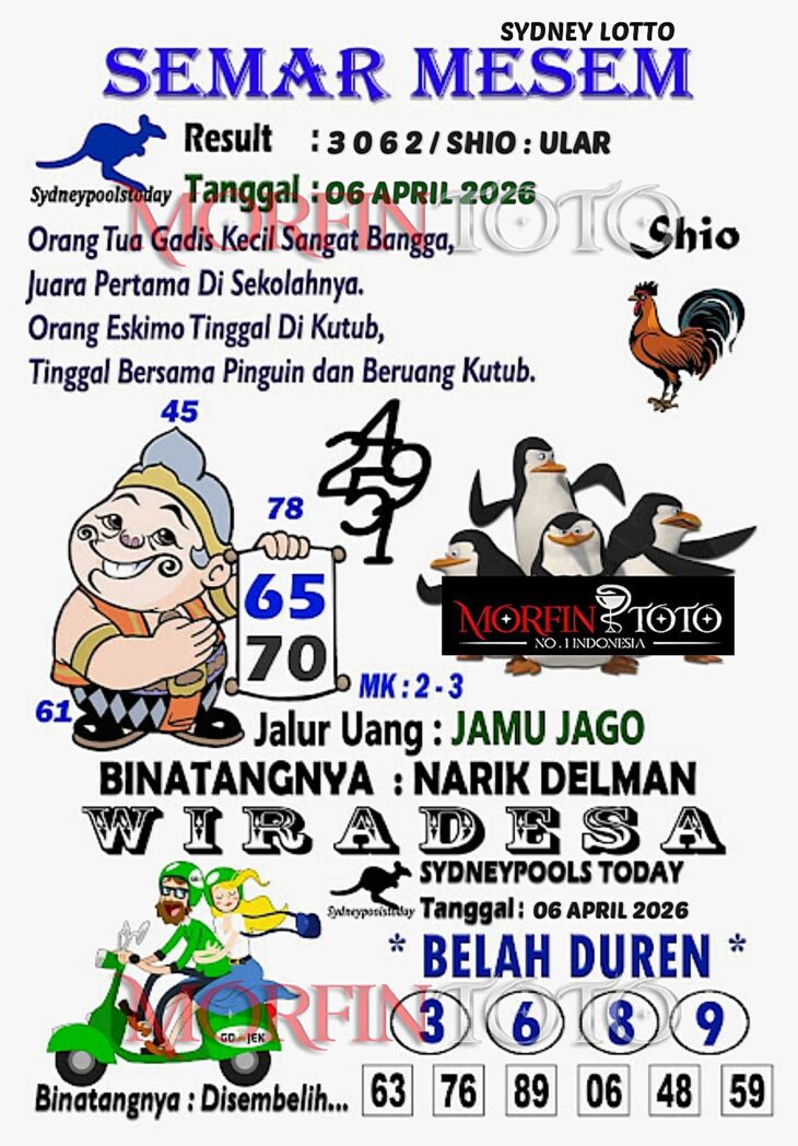 SYAIR TOGEL SEMAR MESEM SYDNEY LOTTO 06 APRIL 2026