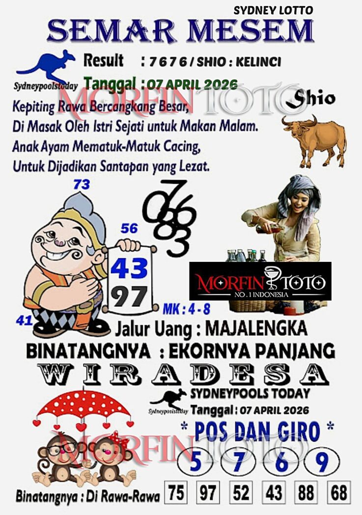 SYAIR TOGEL SEMAR MESEM SYDNEY LOTTO 07 APRIL 2026