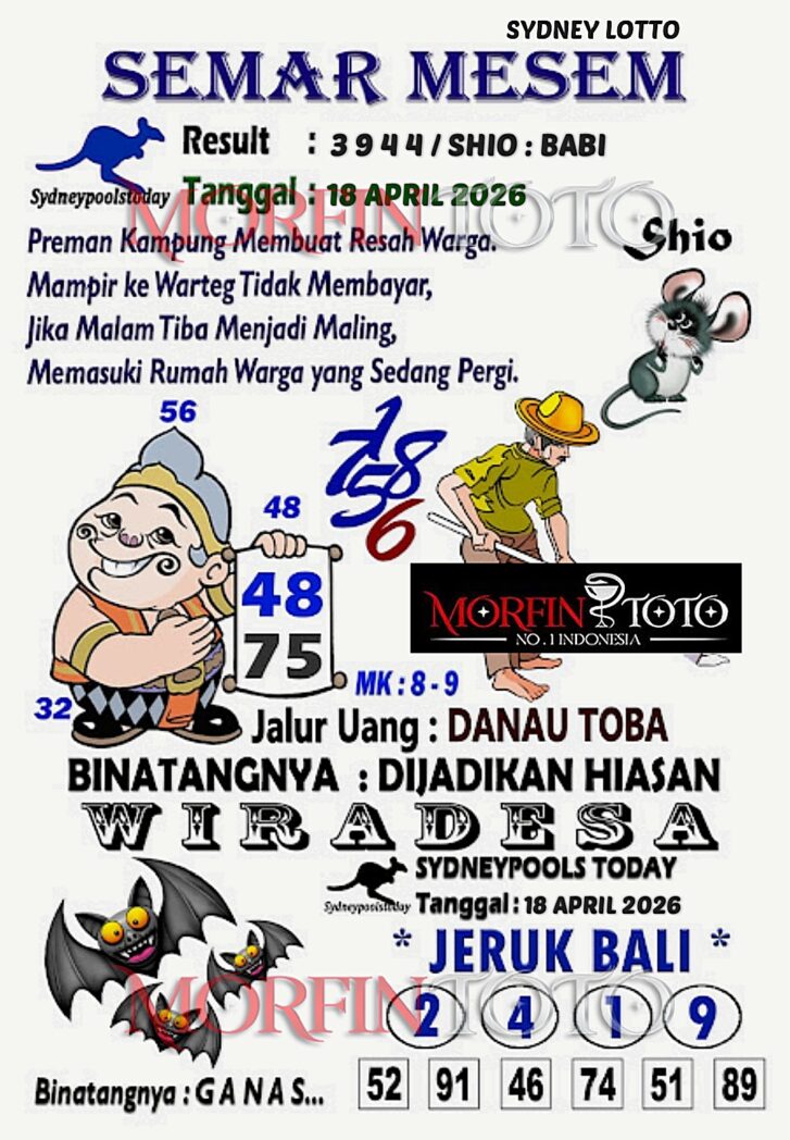 SYAIR TOGEL SEMAR MESEM SYDNEY LOTTO 18 APRIL 2026