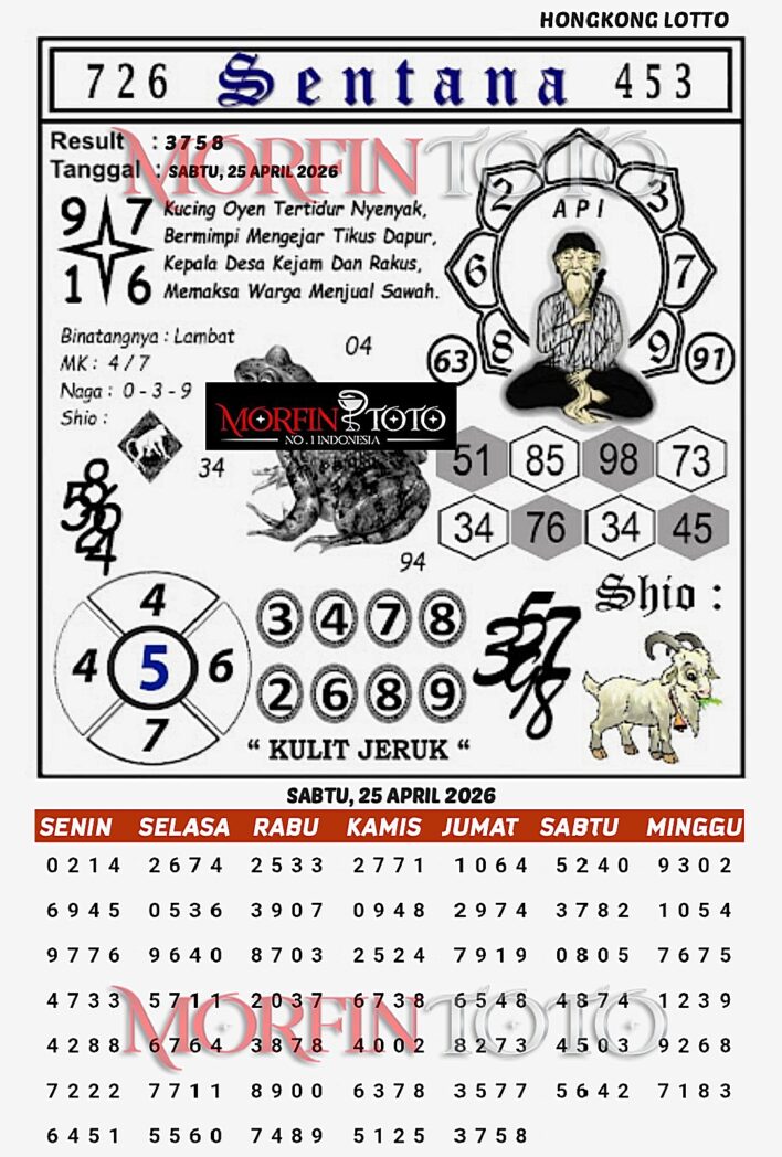 SYAIR TOGEL SENTANA  HONGKONG LOTTO 25 APRIL 2026